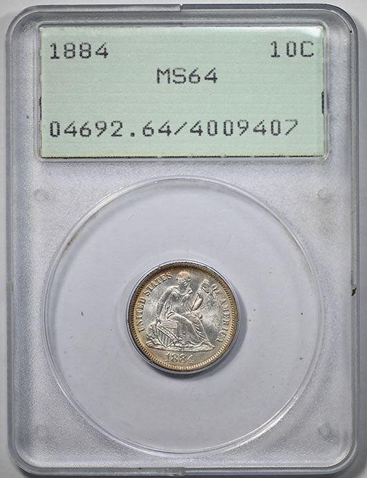 1884 Liberty Seated Dime 10C PCGS MS64 - Rattler Obverse Slab