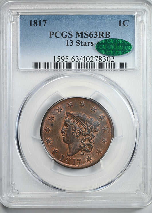 1817 Matron Head Liberty Head 1C PCGS MS63RB CAC - 13 Stars