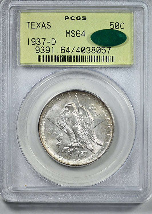 1937-D Texas Classic Commemorative Half Dollar 50C PCGS MS64 CAC OGH