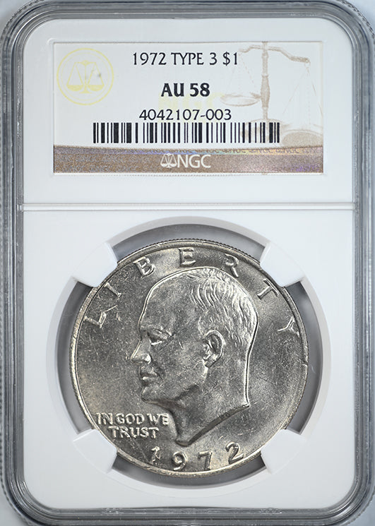 1972 Type 3 Clad Eisenhower Ike Dollar $1 NGC AU58
