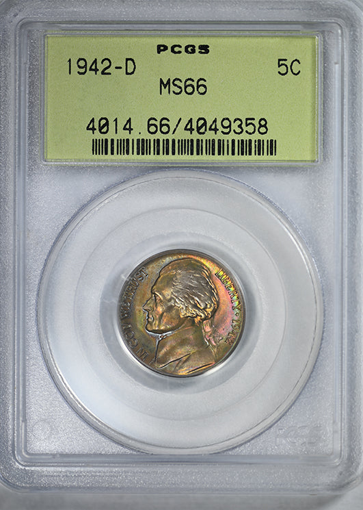 1942-D Jefferson Nickel 5C PCGS MS66 OGH - TONED!