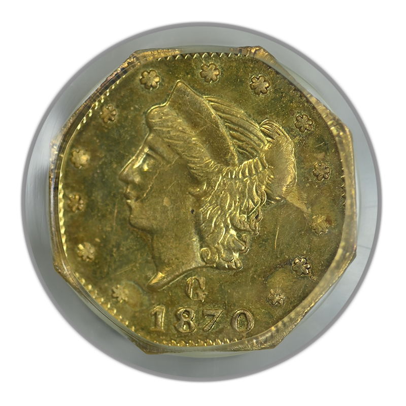 1870 Octagonal California Fractional Gold Liberty Head 1/4 Dollar G25C PCGS MS62 BG-761 OGH