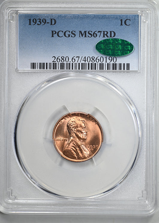 1939-D Lincoln Wheat Cent 1C PCGS MS67RD CAC