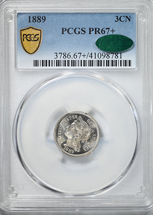 1889 Proof Three Cent Nickel Piece 3CN PCGS PR67+ CAC