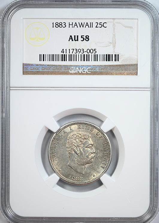 1883 Kingdom of Hawaii Quarter 25C NGC AU58
