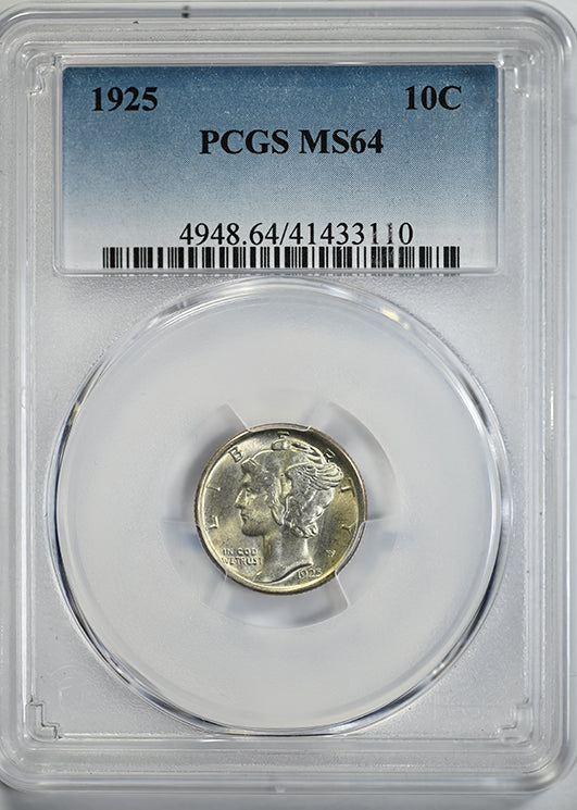 1925 Mercury Dime 10C PCGS MS64 Obverse Slab