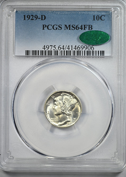1929-D Mercury Dime 10C PCGS MS64FB CAC - Full Bands