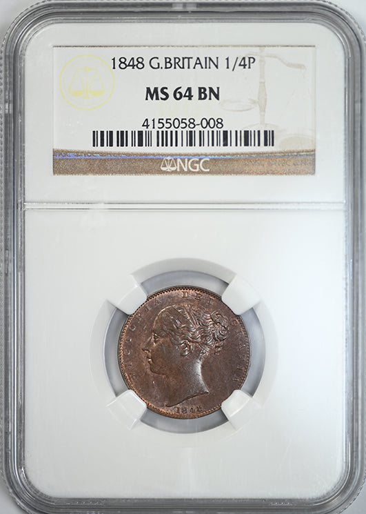 1848 Great Britain 1/4P Pence NGC MS64BN Obverse Slab