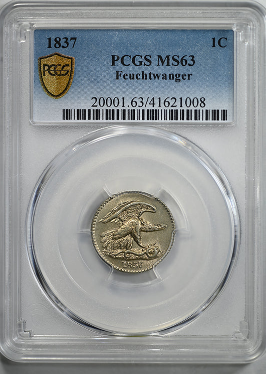 1837 Feuchtwanger Composition Cent 1C PCGS MS63