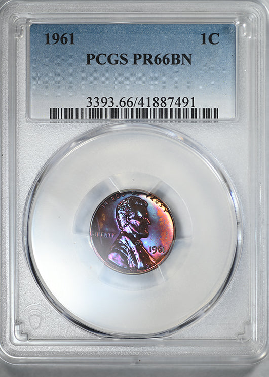 1961 Proof Lincoln Memorial Cent 1C PCGS PR66BN - TONED!