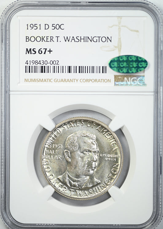 1951-D Booker T. Washington Classic Commemorative Half Dollar 50C NGC MS67+ CAC