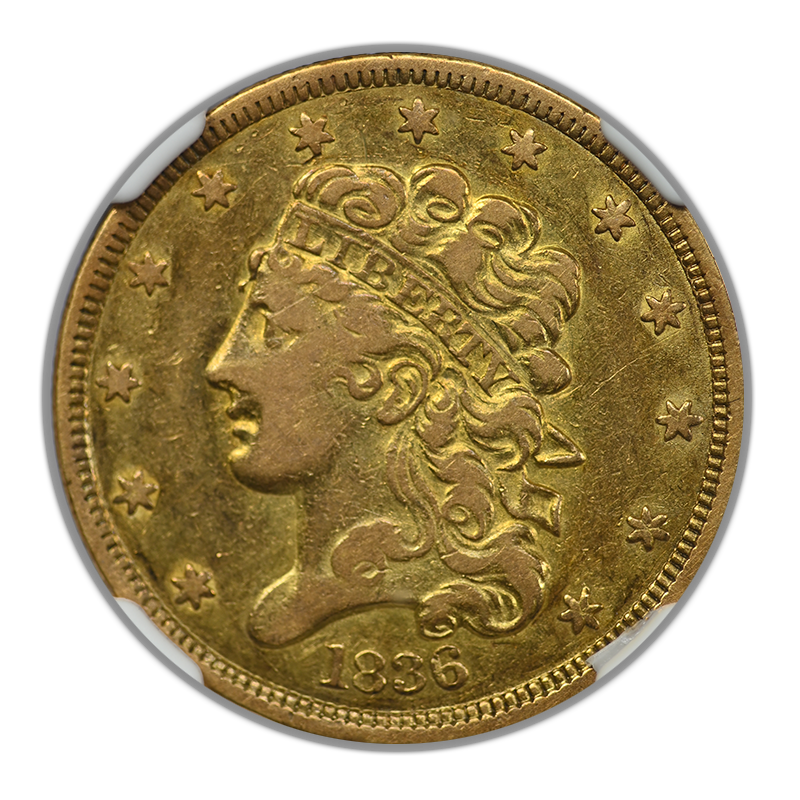 1836 Classic Head Gold Half Eagle $5 NGC XF45 Obverse