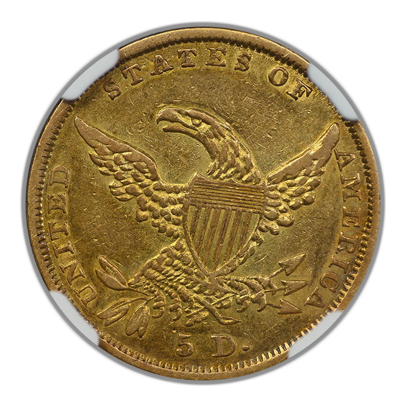 1836 Classic Head Gold Half Eagle $5 NGC XF45 Reverse