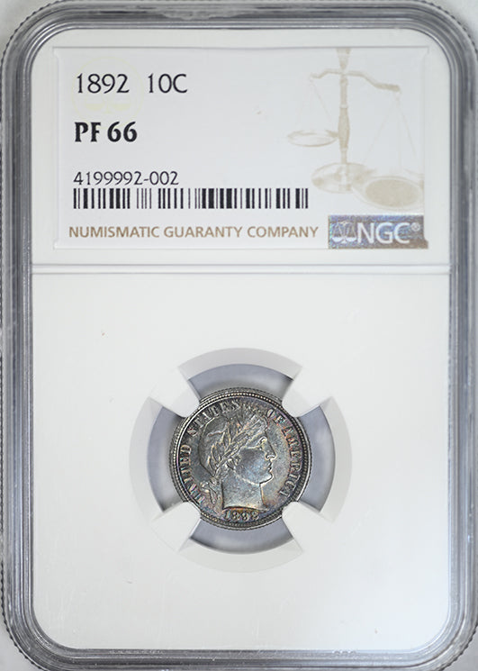 1892 Proof Barber Dime 10C NGC PF66 - TONED!