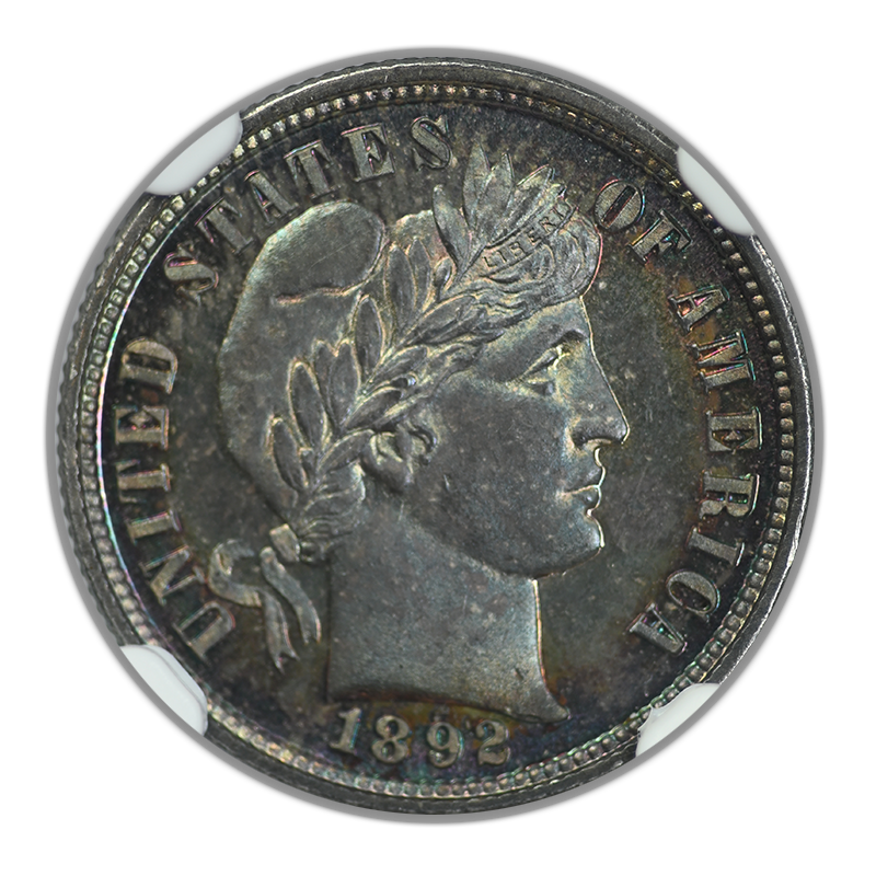 1892 Proof Barber Dime 10C NGC PF66 - TONED!