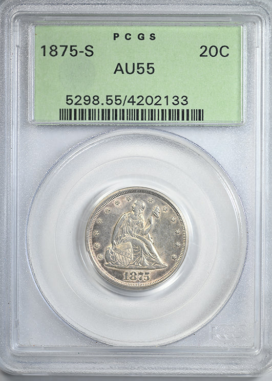 1875-S Twenty Cent Piece 20C PCGS AU55 OGH