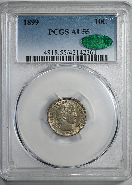 1899 Barber Dime 10C PCGS AU55 CAC