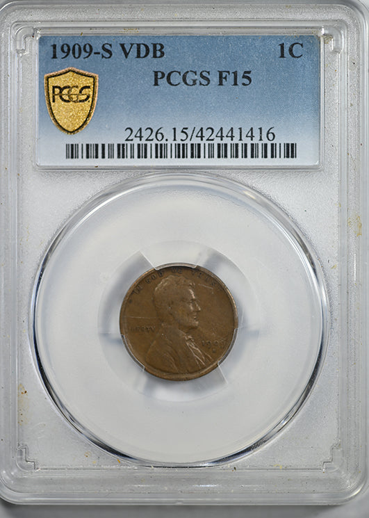 1909-S VDB Lincoln Wheat Cent 1C PCGS F15 Obverse Slab