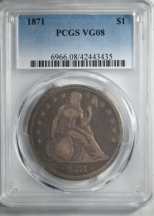 1871 Liberty Seated Dollar $1 PCGS VG08