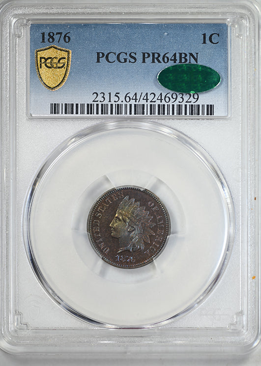 1876 Proof Bronze Indian Head Cent 1C PCGS PR64BN CAC - TONED!