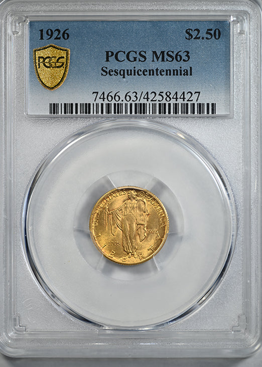 1926 American Sesquicentennial Classic Commemorative Gold Quarter Eagle $2.50 PCGS MS63