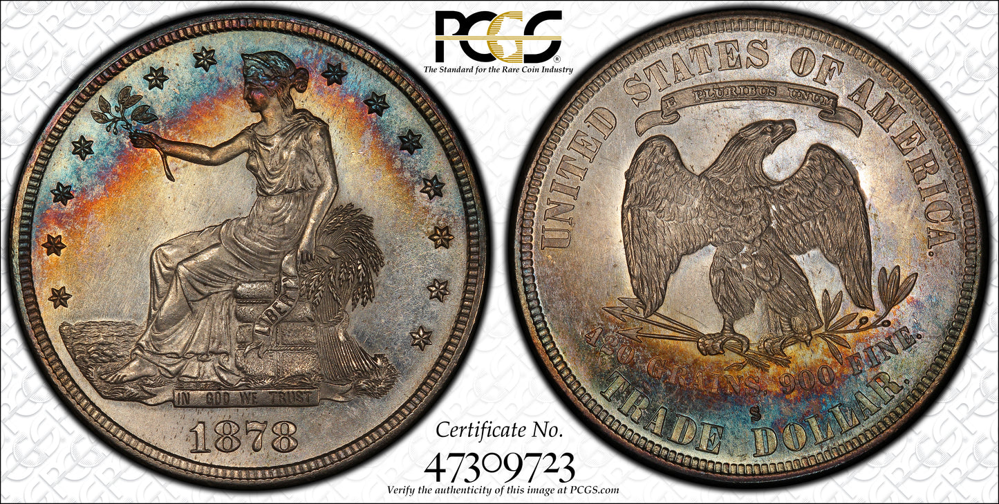 1878-S Trade Dollar T$1 PCGS MS62+ - TONED! Trueview