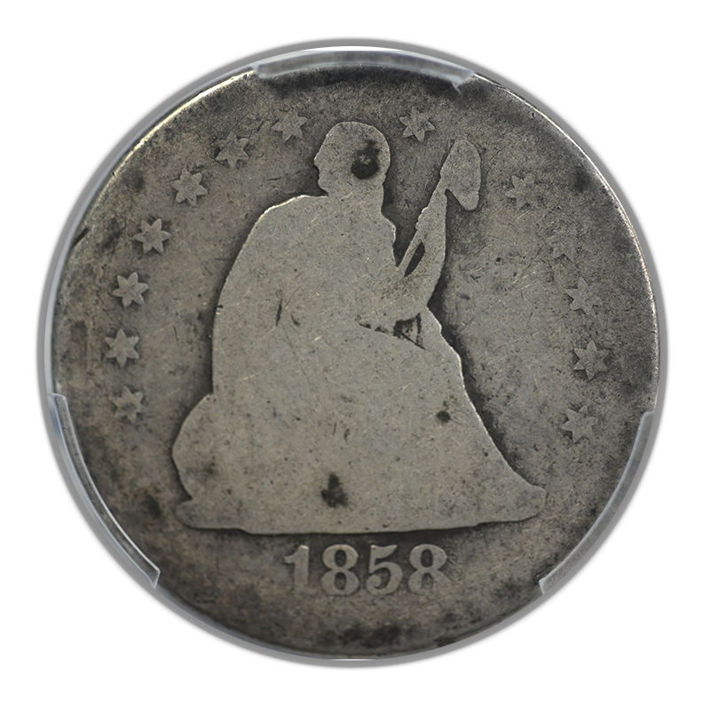 1858-S Liberty Seated Quarter 25C PCGS AG03 Obverse