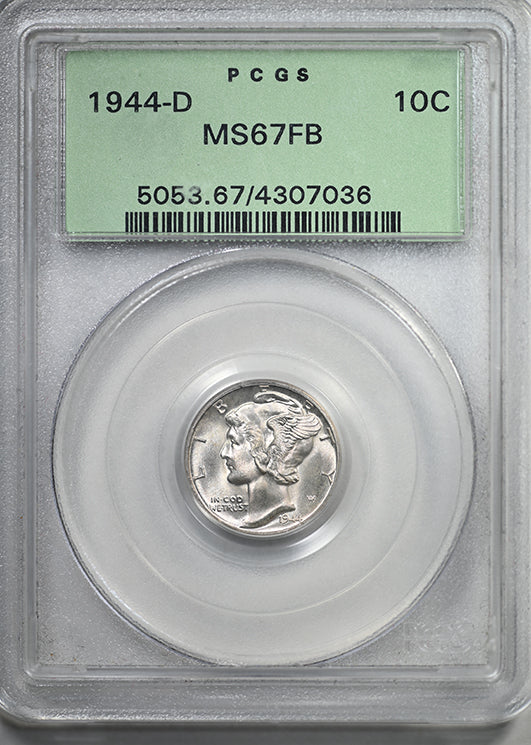 1944-D Mercury Dime 10C PCGS MS67FB OGH - Full Bands