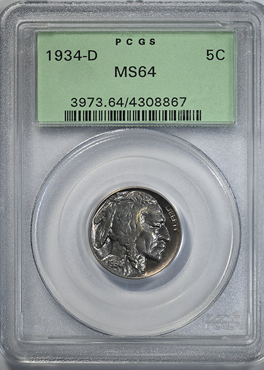 1934-D Buffalo Nickel 5C PCGS MS64 OGH Obverse Slab