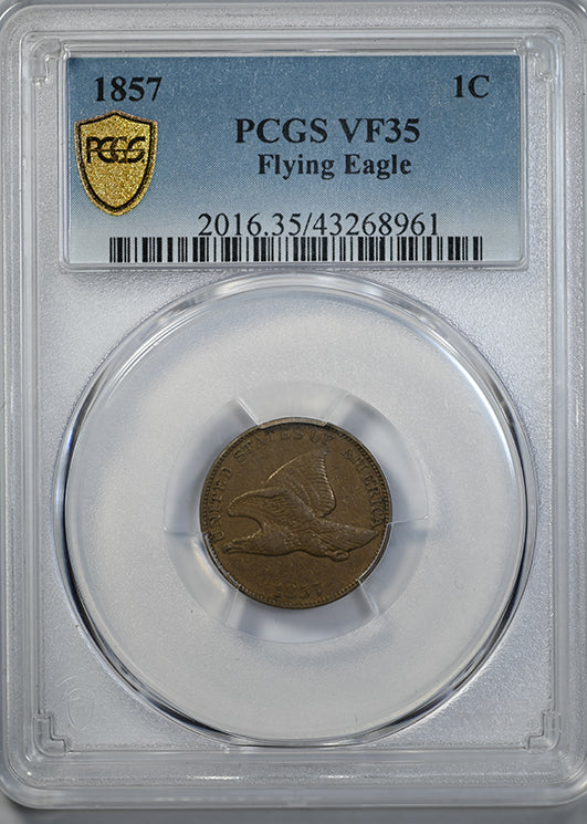 1857 Flying Eagle Cent 1C PCGS VF35 Obverse Slab