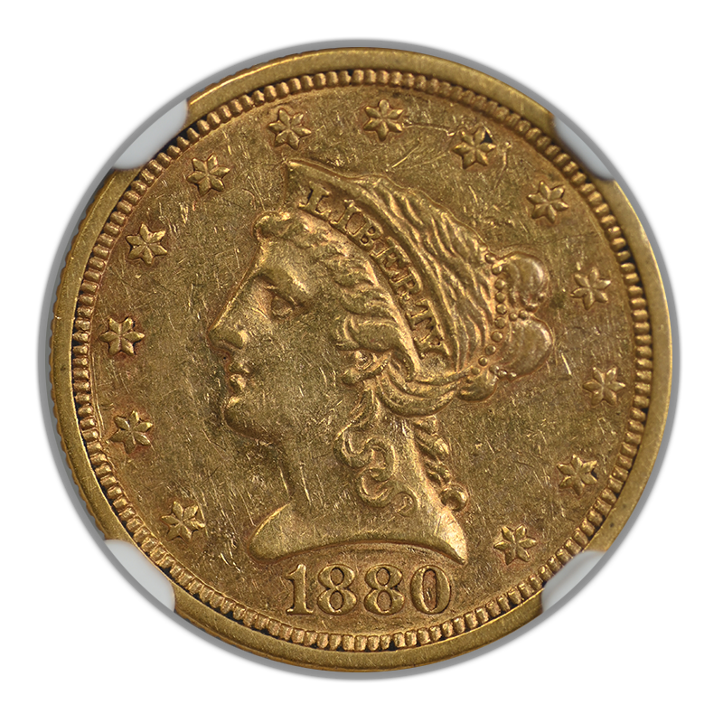1880 Liberty Head Gold Quarter Eagle $2.50 NGC XF45 Obverse