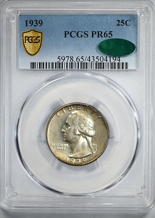 1939 Proof Washington Quarter 25C PCGS PR65 CAC