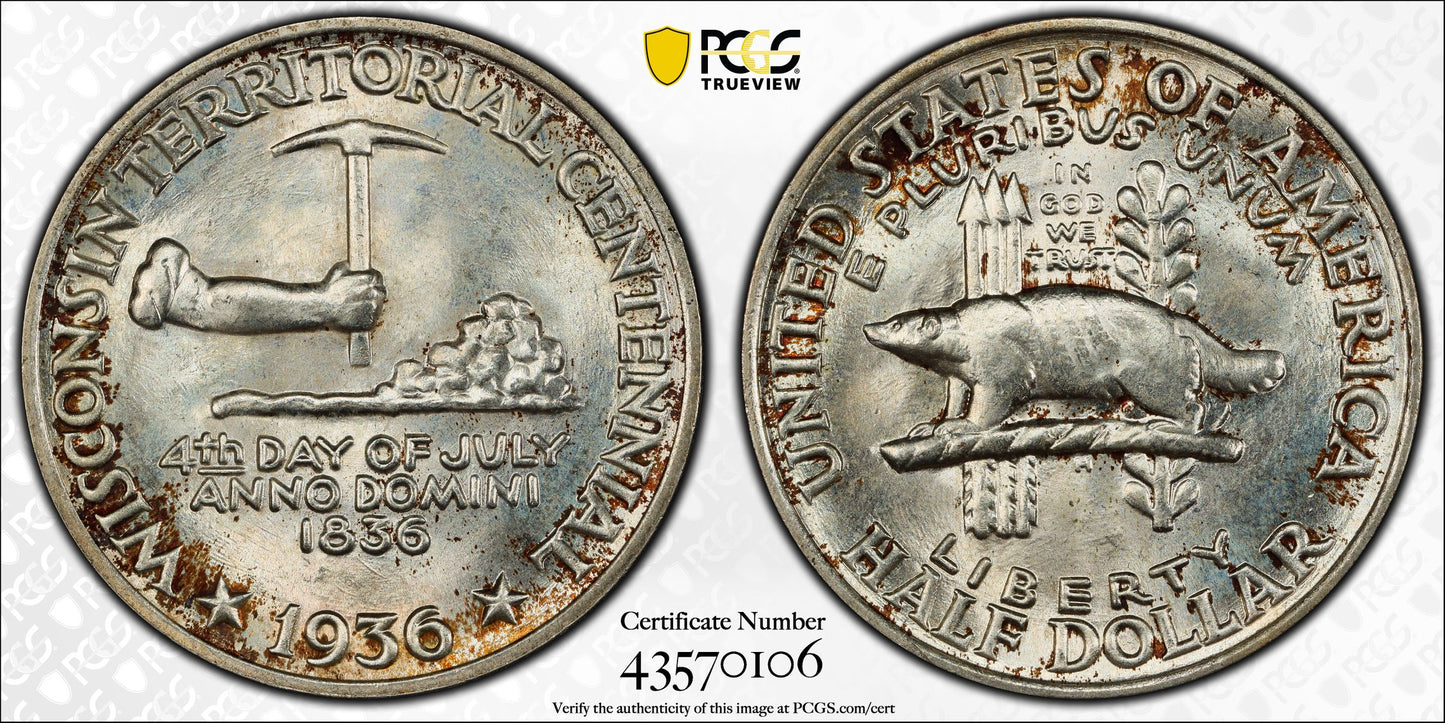 1936 Wisconsin Classic Commemorative Half Dollar 50C PCGS MS67