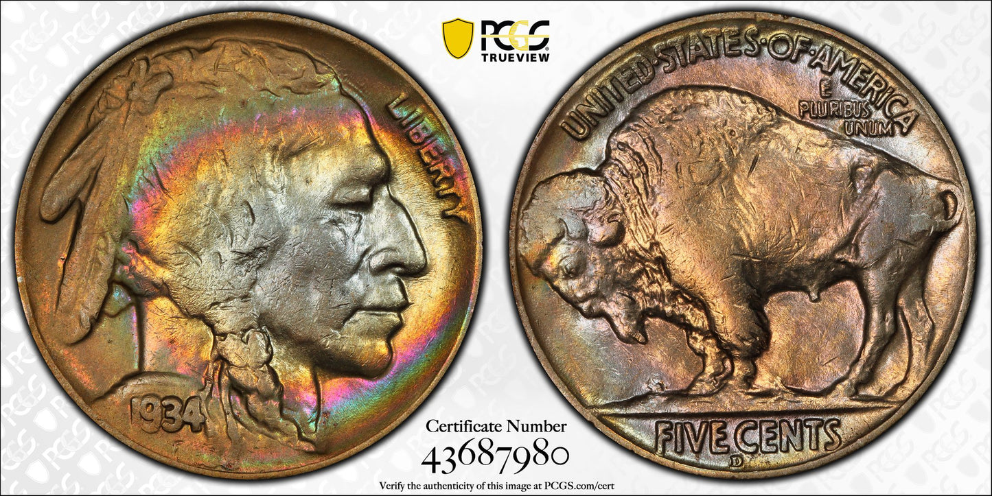 1934-D Buffalo Nickel 5C PCGS AU53 - TONED!