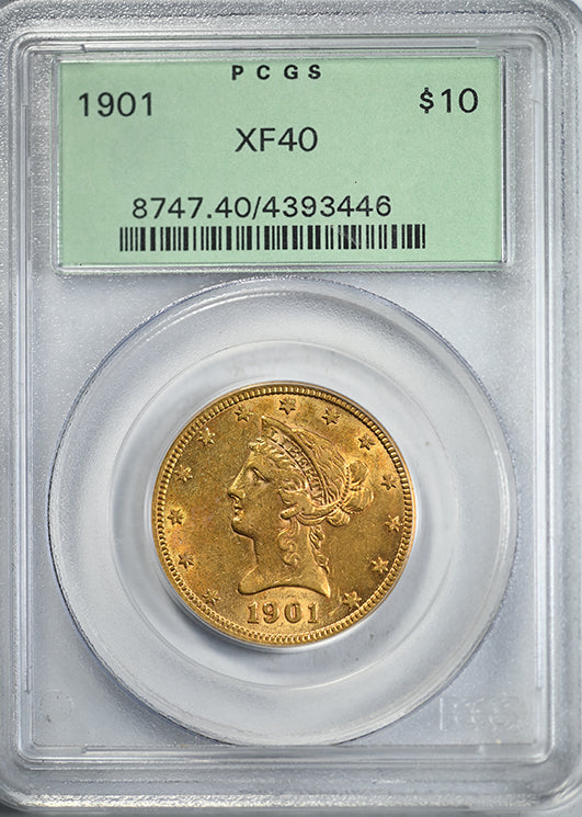 1901 Liberty Head Gold Eagle $10 PCGS XF40 OGH Obverse Slab