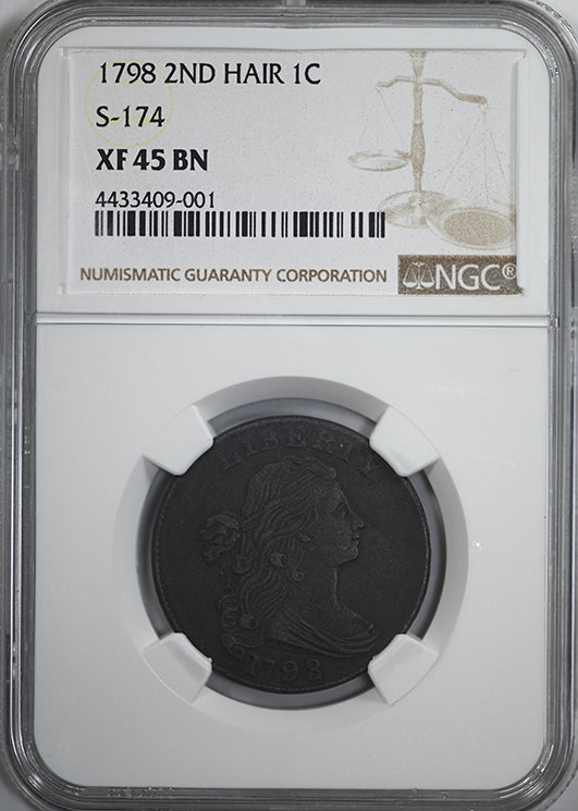 1798 Draped Bust Large Cent 1C NGC XF45BN - 2nd Hair, S-174