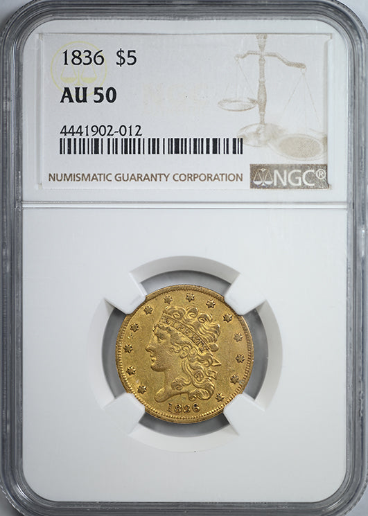 1836 Classic Head Gold Half Eagle $5 NGC AU50