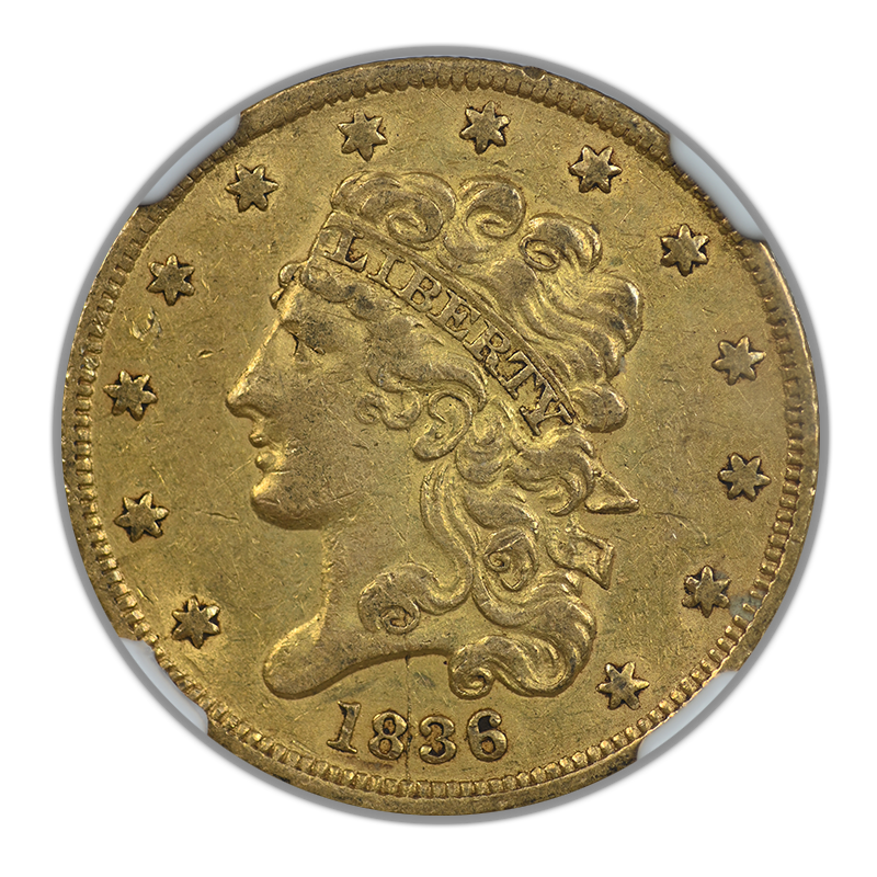 1836 Classic Head Gold Half Eagle $5 NGC AU50