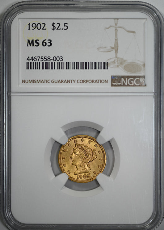 1902 Liberty Head Gold Quarter Eagle $2.50 NGC MS63