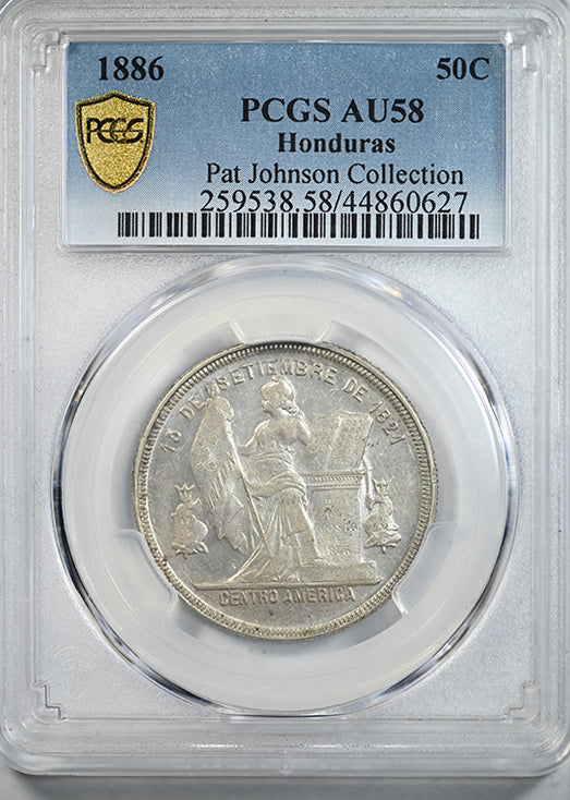 1886 Honduras 50C Centavos PCGS AU58