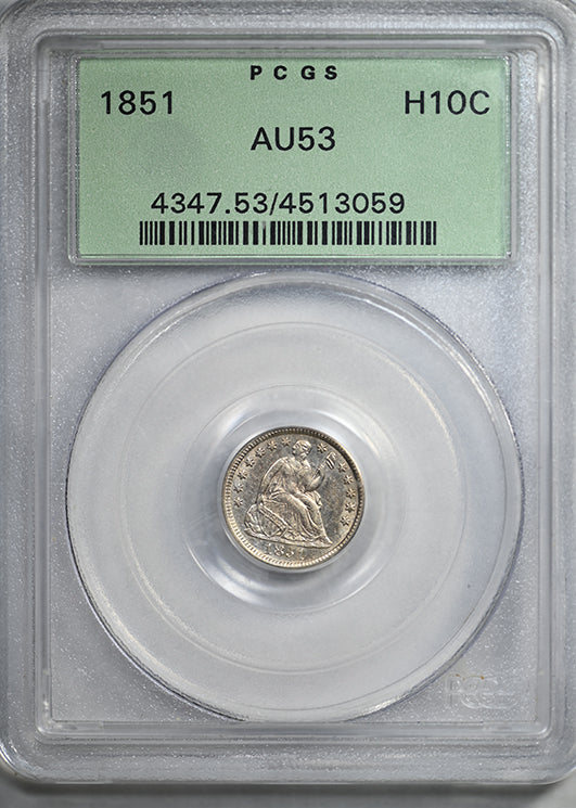 1851 Liberty Seated Half Dime H10C PCGS AU53 OGH