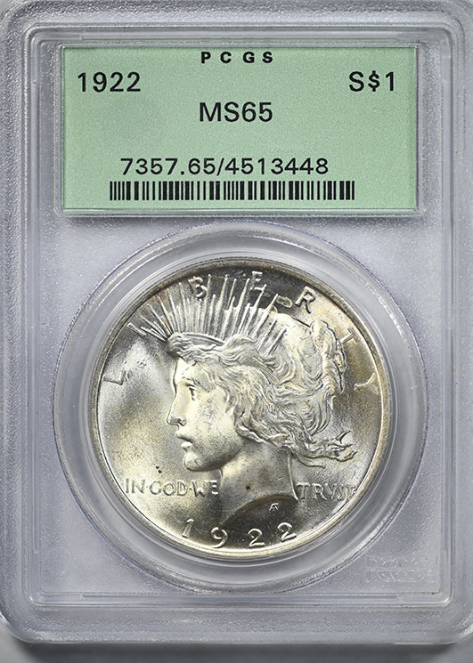 1922 Peace Dollar $1 PCGS MS65 OGH