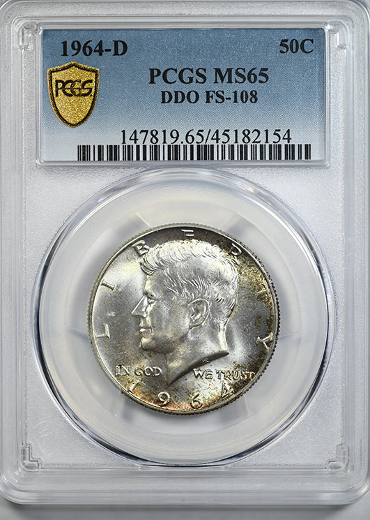 1964-D Double Die Obverse Kennedy Half Dollar 50C PCGS MS65 DDO FS-108 Obverse Slab