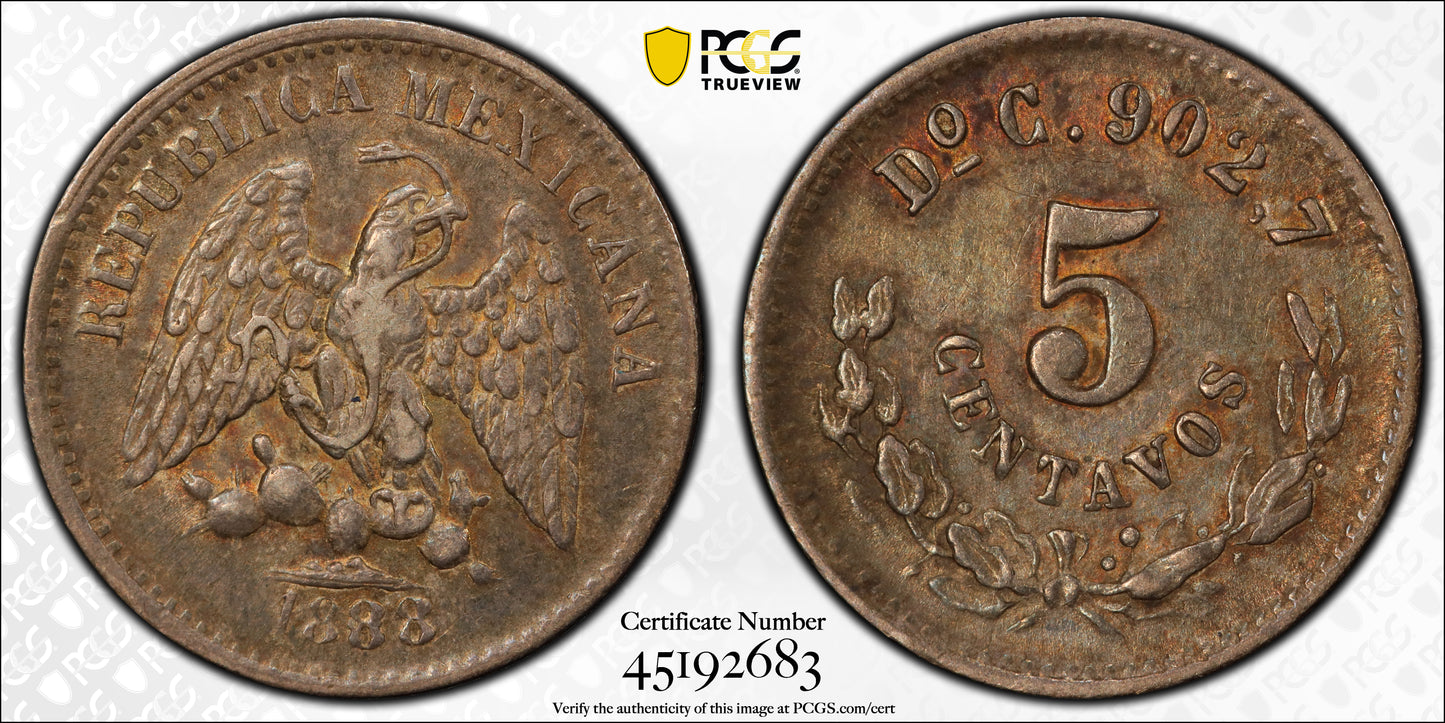 1888-Do C Mexico 5C Centavos PCGS AU55