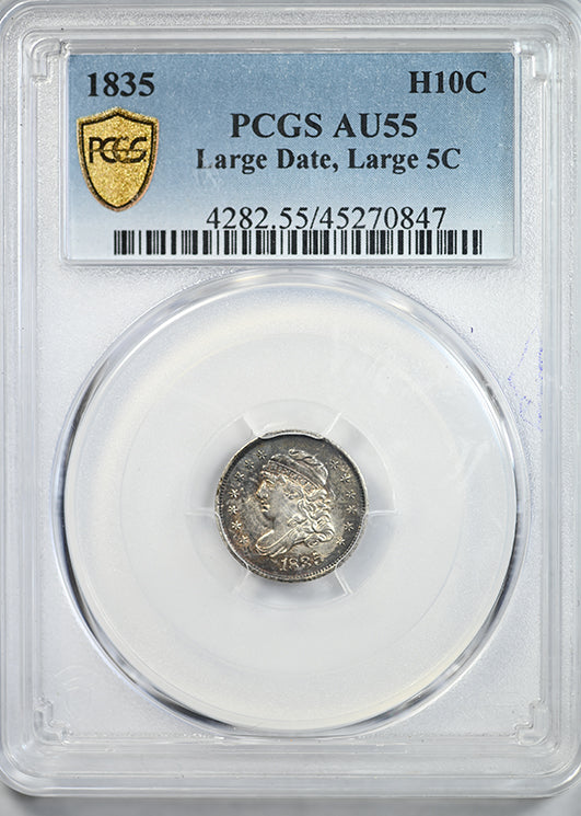 1835 Capped Bust Half Dime H10C PCGS AU55 - Large Date, Large 5C