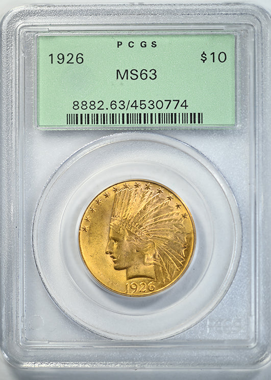 1926 Indian Head Gold Eagle $10 PCGS MS63 OGH Obverse Slab