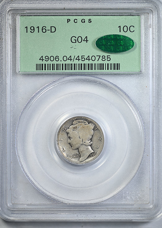 1916-D Mercury Dime 10C PCGS G04 CAC OGH