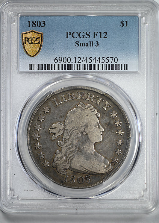 1803 Draped Bust Dollar $1 PCGS F12 - Small 3