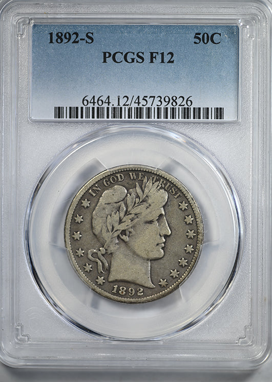 1892-S Barber Half Dollar 50C PCGS F12