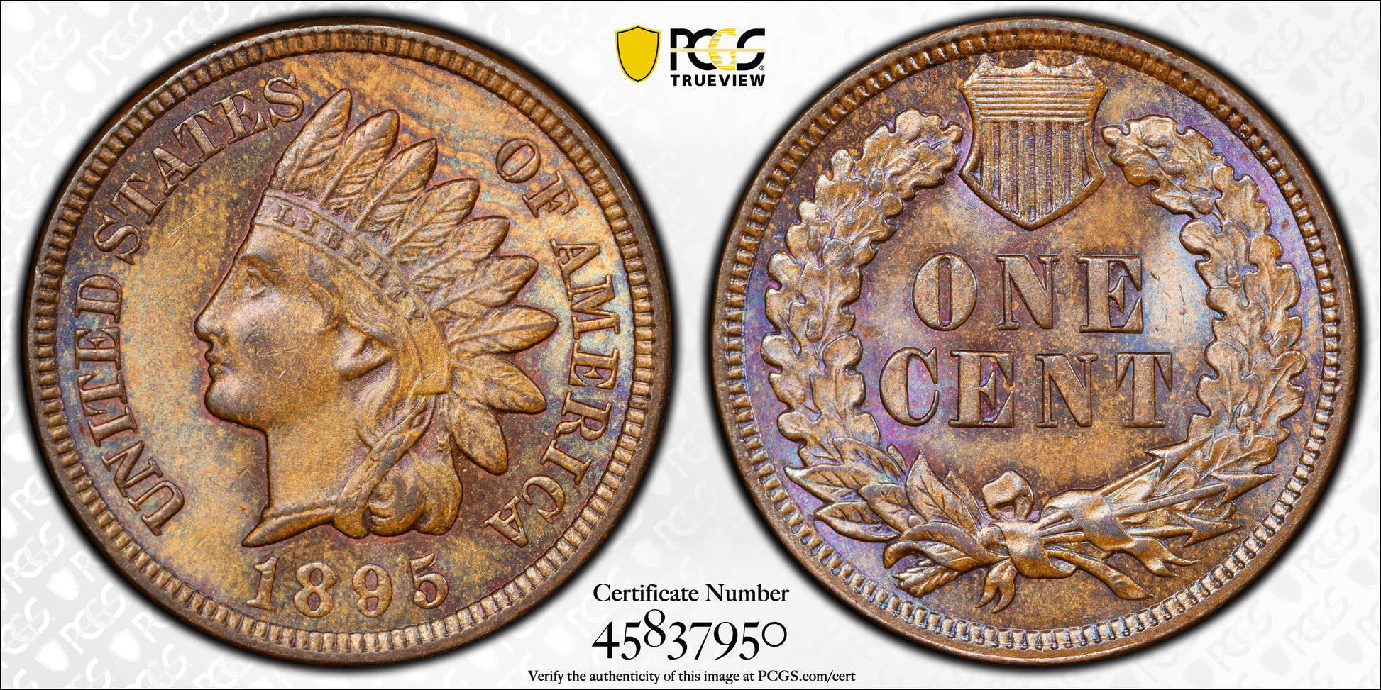 1895 Bronze Indian Head Cent 1C PCGS MS63BN - TONED!